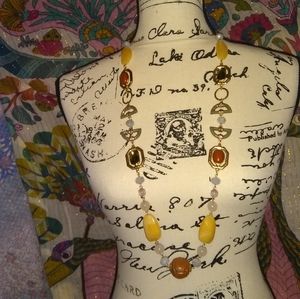 Chicos Enamel Faux Stone Bead Chain Necklace